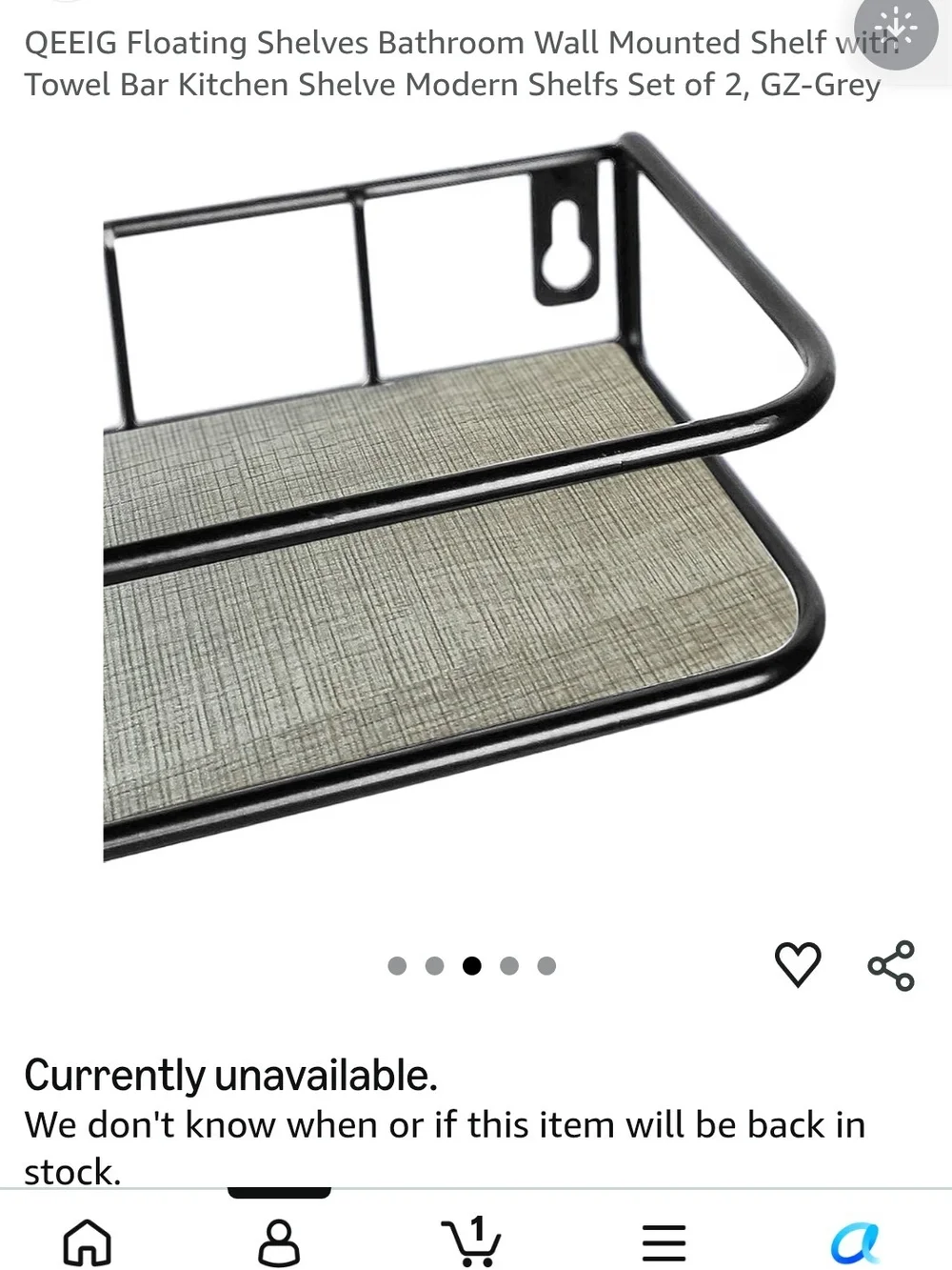 Black Metal Wall Shelf Set with Textured Gray Inserts
